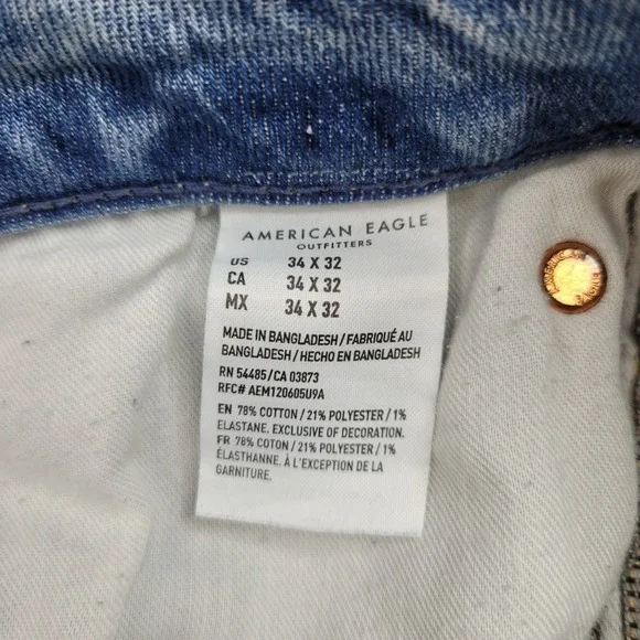 American Eagle Next Level Airflex Slim Jeans Mens 34x32 Distressed Light Wash - Picture 5 of 12